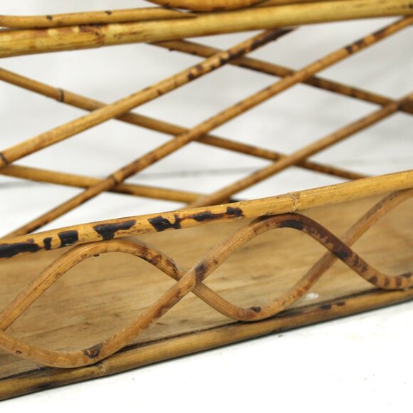 Vintage 1970's Bamboo Aged Wall Shelf Round Mirror Boho Retro As-Is - Picture 2 of 10